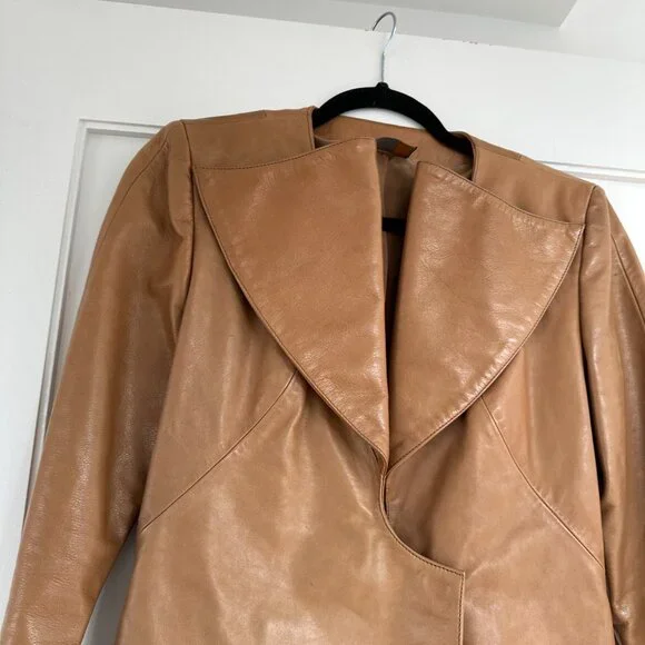 Fendi Vera Pelle Leather Jacket Brown Sz 42 Shawl Collar Snap Closure